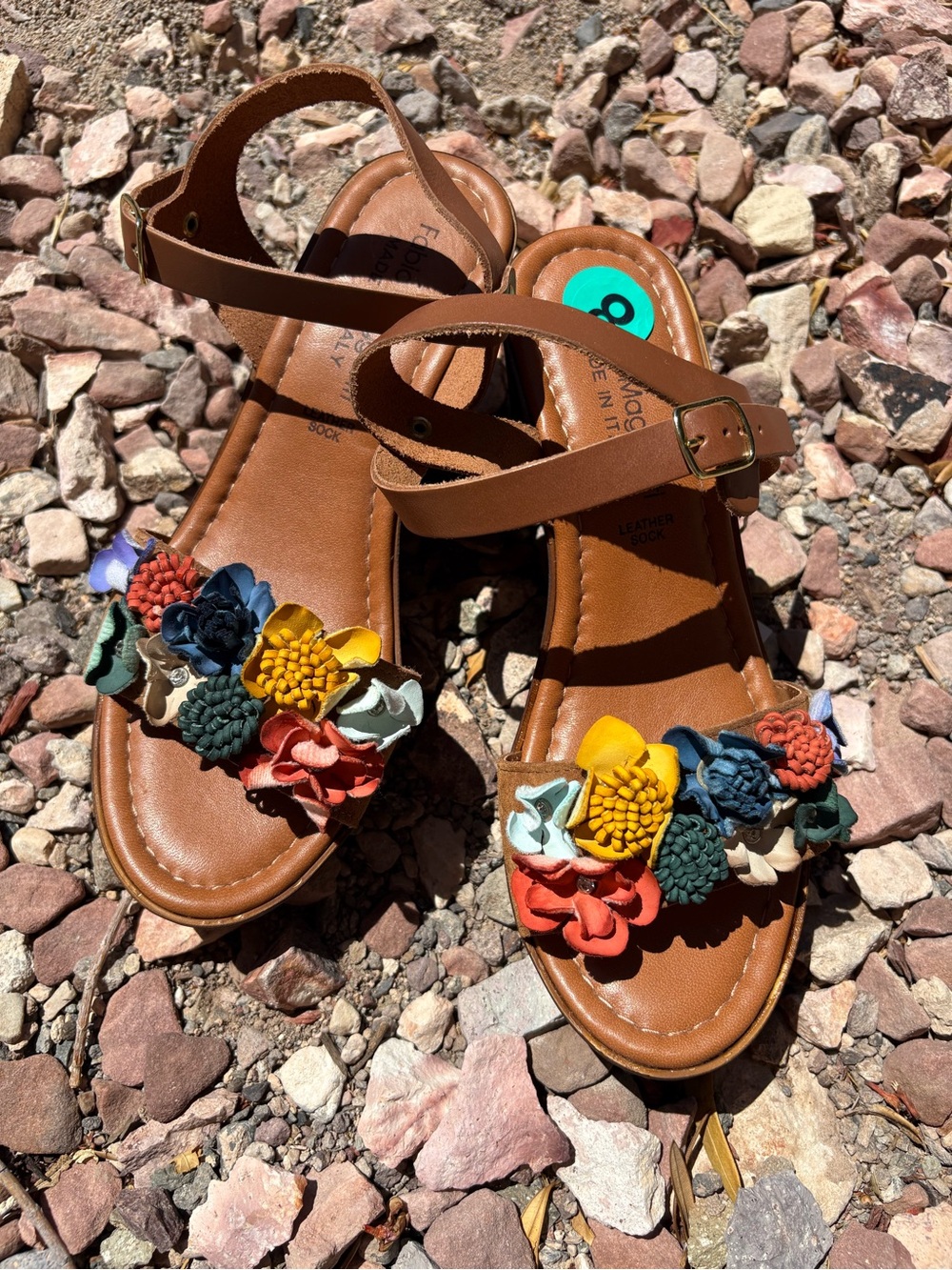 Fabio Maggenti Made in Italy Leather 3D Floral WMNS Wedge Sandals NWT Size 8